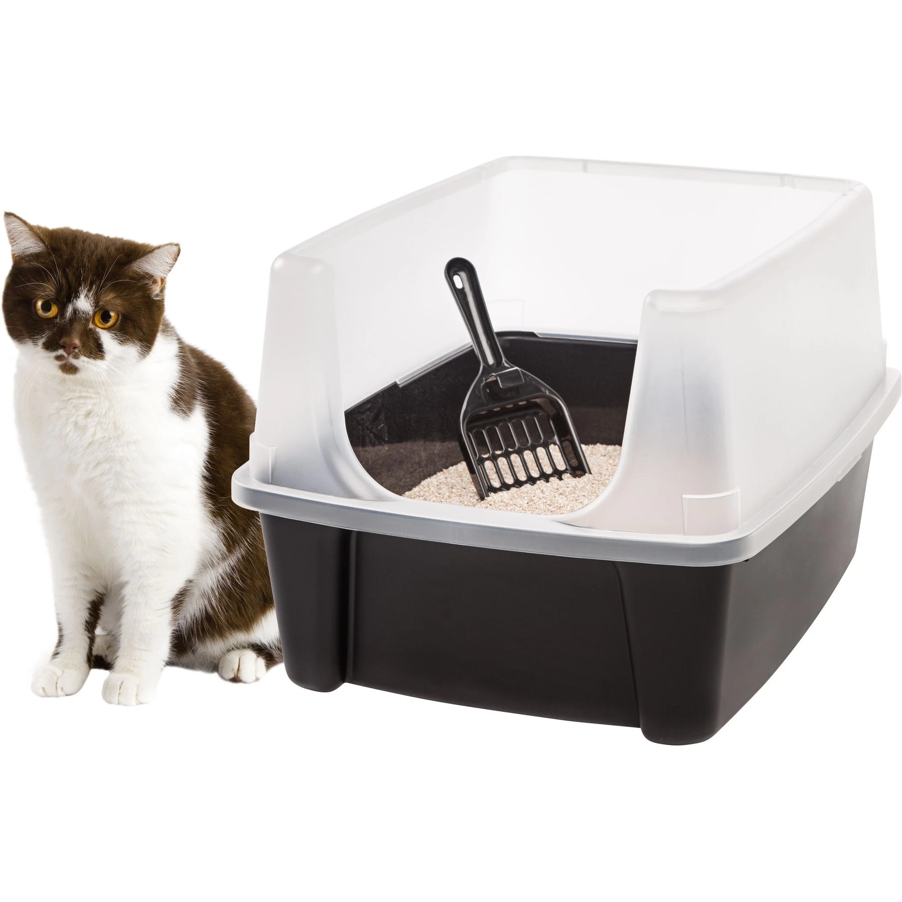 IRIS USA Open Top Litter Box With Scatter Shield & Scoop 3 IRIS USA Open Top Litter Box With Scatter Shield & Scoop