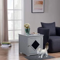 Unipaws Decorative Diamond-Design Cat Litter Box Enclosure
