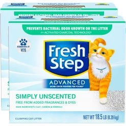 Fresh Step Advanced Simply Unscented Clumping Clay Cat Litter, 18.5-lb Box