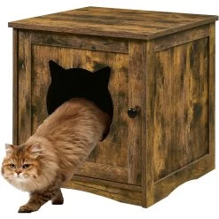 Sweet Barks Enclosed House Side Table Cat Litter Box, Rustic Brown