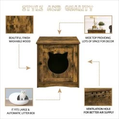 Sweet Barks Enclosed House Side Table Cat Litter Box, Rustic Brown -Purrfect Litter Shop 354503 PT2. AC SS1800 V1640044912