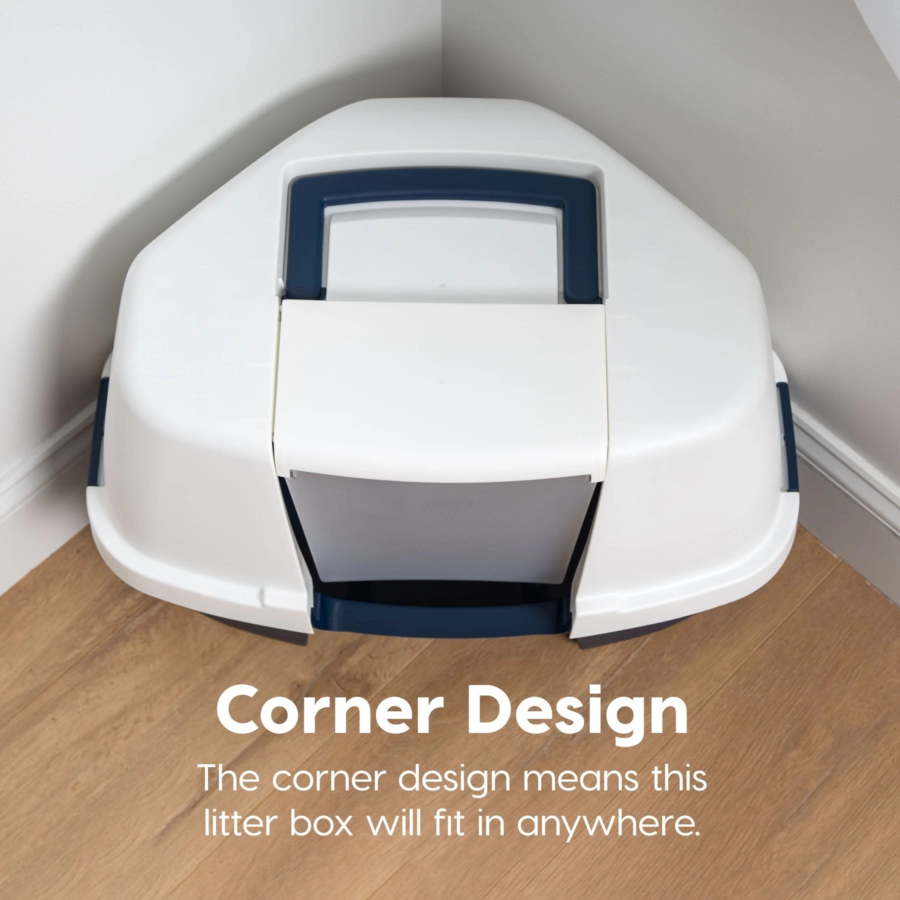 IRIS USA Hooded Corner Cat Litter Box With Front Door Flap 4 IRIS USA Hooded Corner Cat Litter Box With Front Door Flap - Image 2