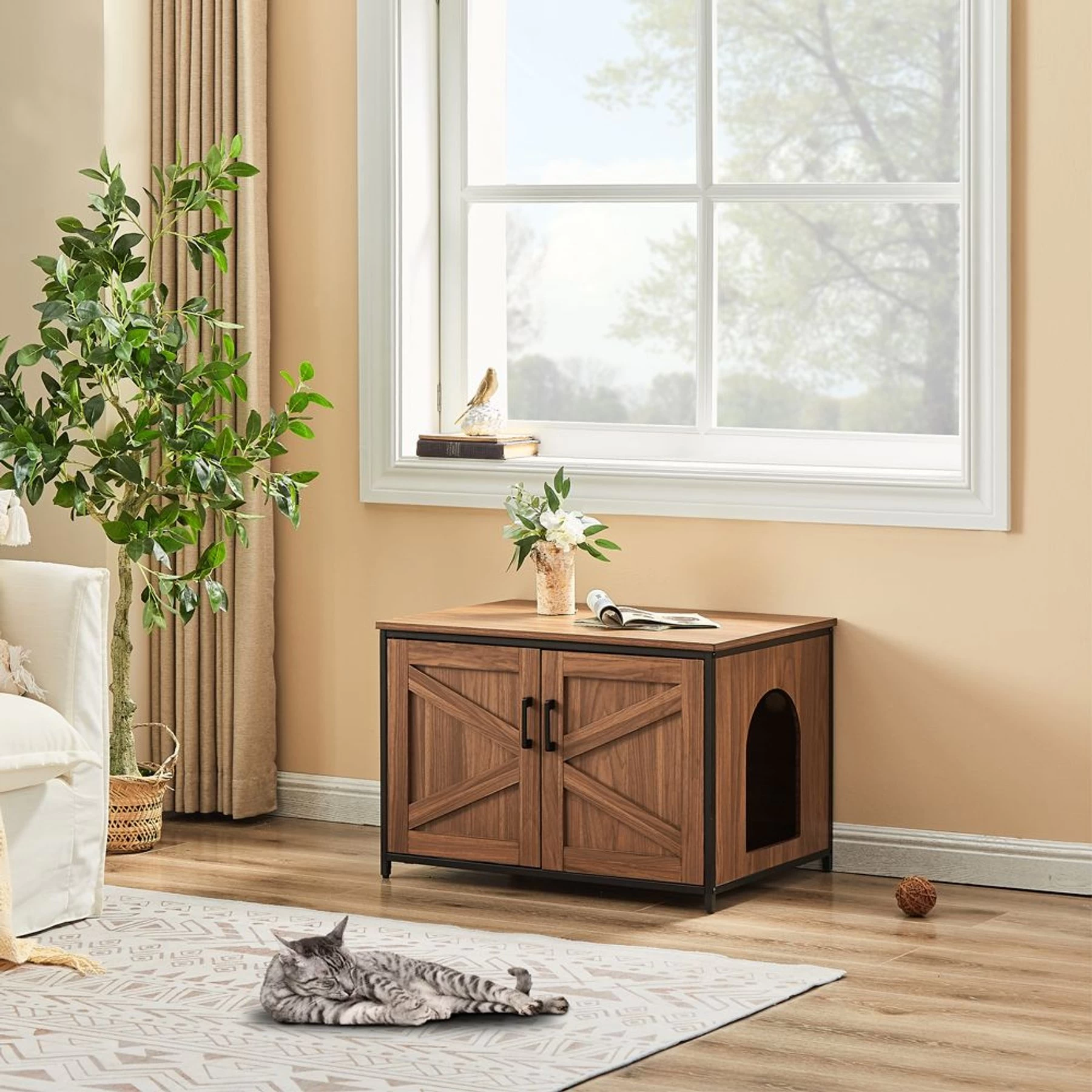 Unipaws Cat Litter Box Enclosure With Top Opening, Large 4 Unipaws Cat Litter Box Enclosure With Top Opening, Large - Image 2