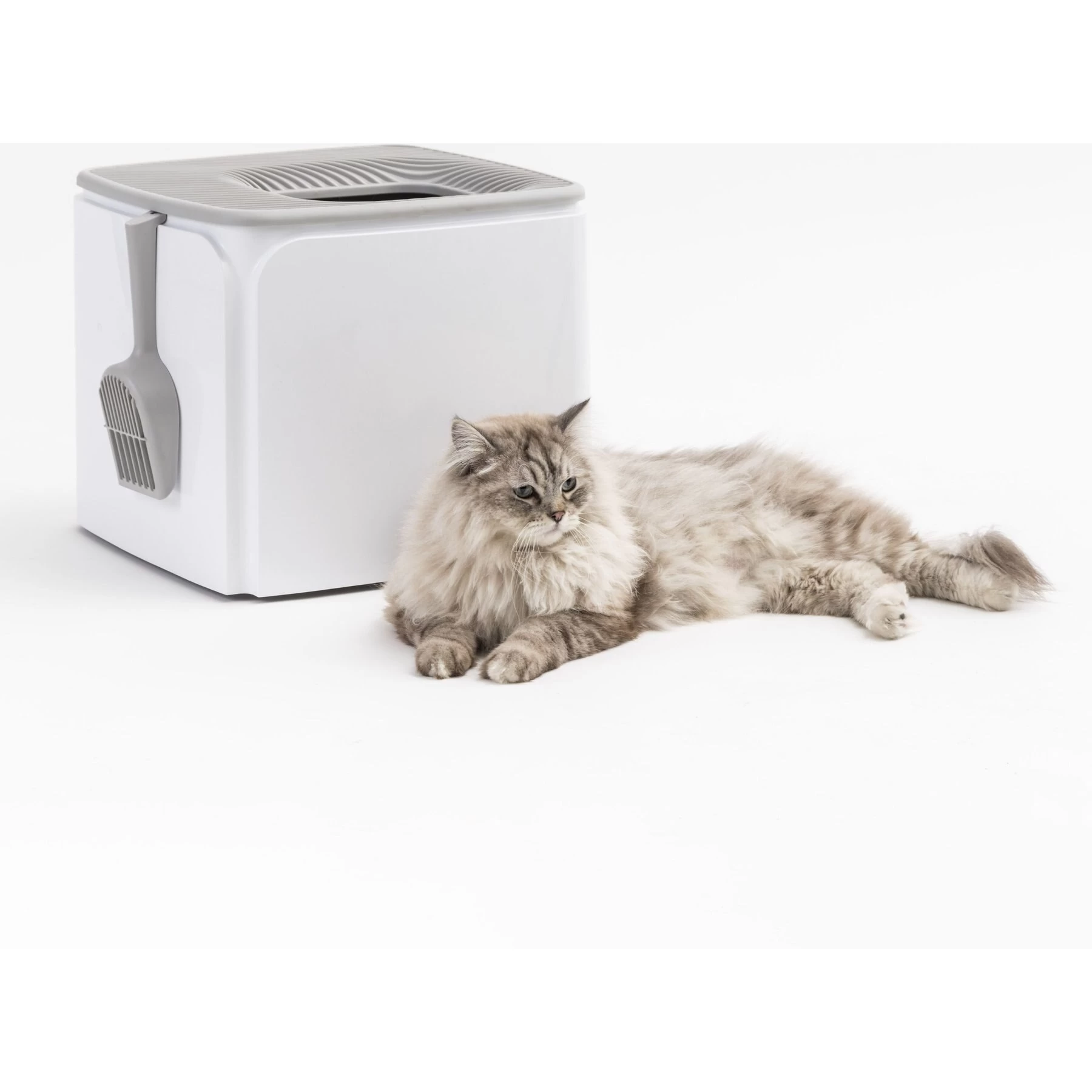 IRIS USA Premium Square Top Entry Cat Litter Box With Scoop, White & Gray, Large 11 IRIS USA Premium Square Top Entry Cat Litter Box With Scoop, White & Gray, Large - Image 9