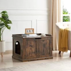 Unipaws Furniture Enclosure Decorative Storage Bench Cat Litter Box