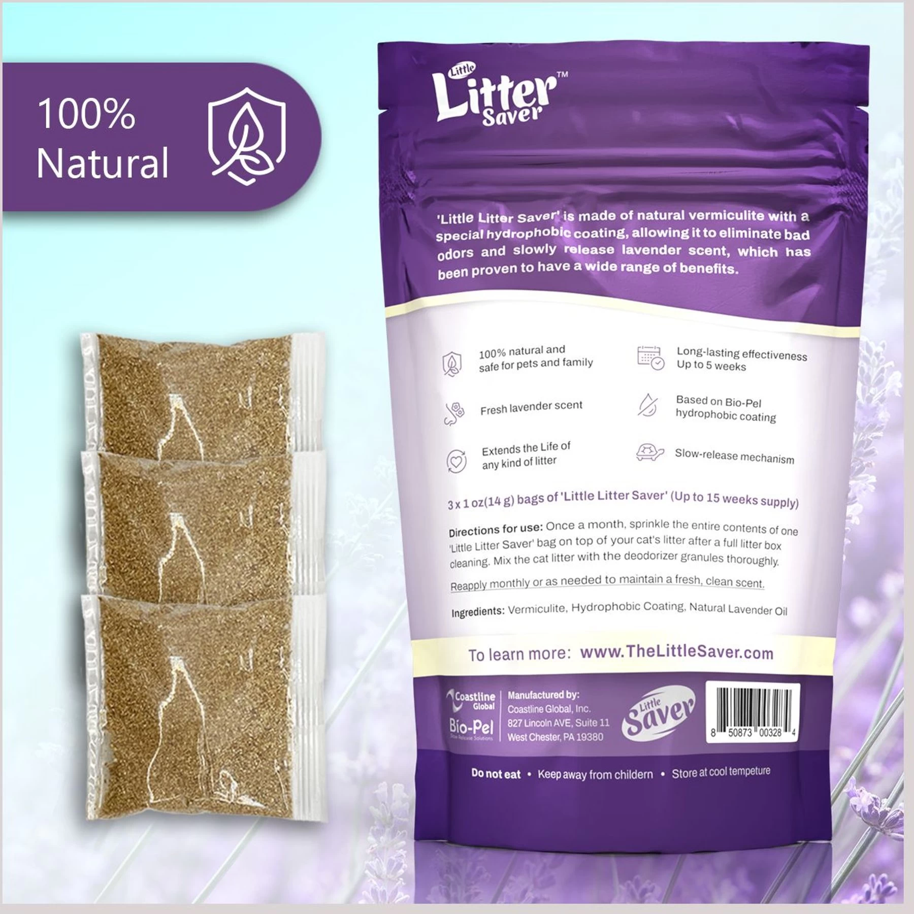 Little Litter Savers Natural Fresh Scent Lavender Cat Litter Deodorizer, 1-oz Bag, 3 Count 4 Little Litter Savers Natural Fresh Scent Lavender Cat Litter Deodorizer, 1-oz Bag, 3 Count - Image 2