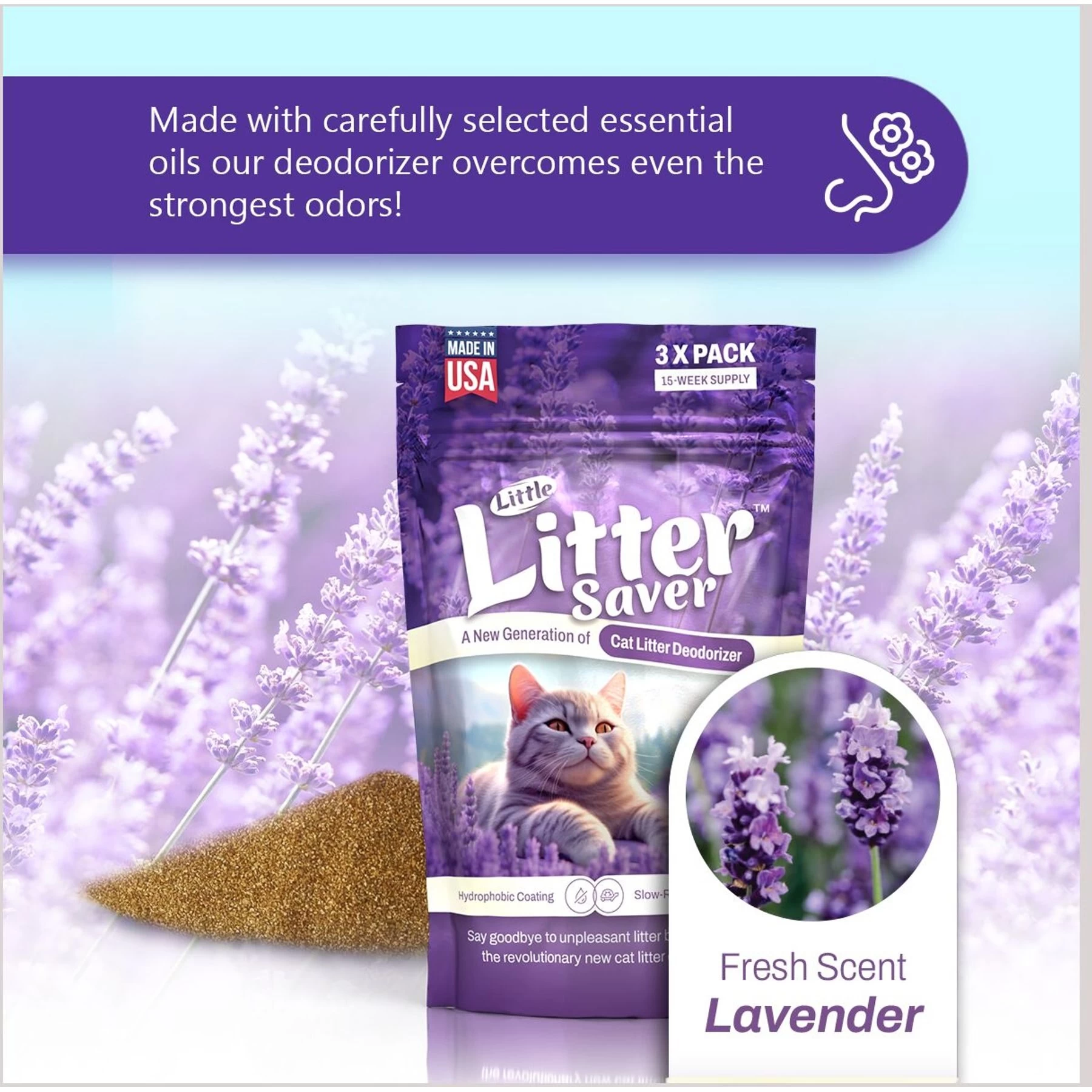 Little Litter Savers Natural Fresh Scent Lavender Cat Litter Deodorizer, 1-oz Bag, 3 Count 5 Little Litter Savers Natural Fresh Scent Lavender Cat Litter Deodorizer, 1-oz Bag, 3 Count - Image 3