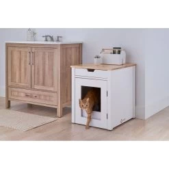TRINITY 20-in Enclosure End Table With Drawer Cat Litter Box, White, Small