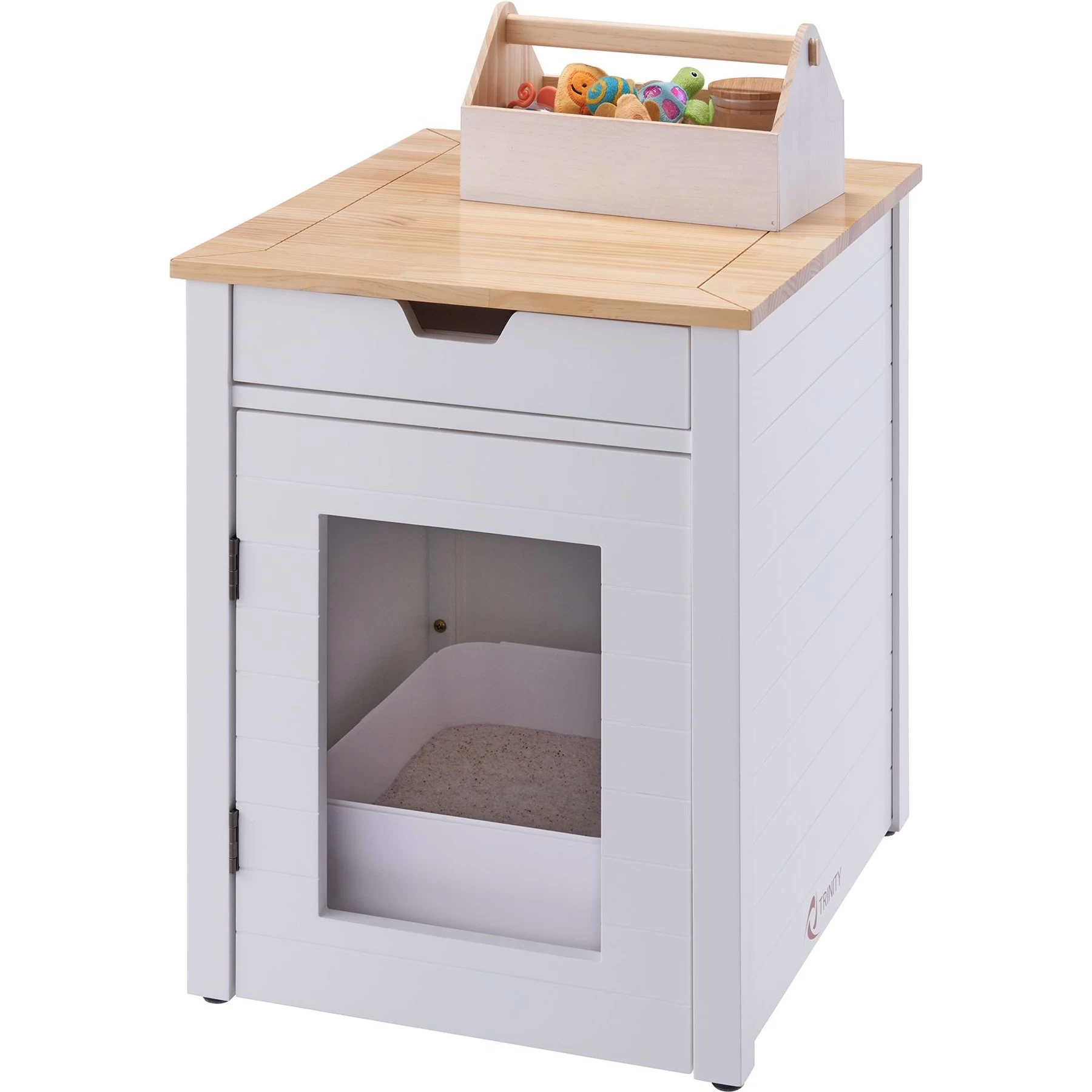 TRINITY 20-in Enclosure End Table With Drawer Cat Litter Box, White, Small 8 TRINITY 20-in Enclosure End Table With Drawer Cat Litter Box, White, Small - Image 6