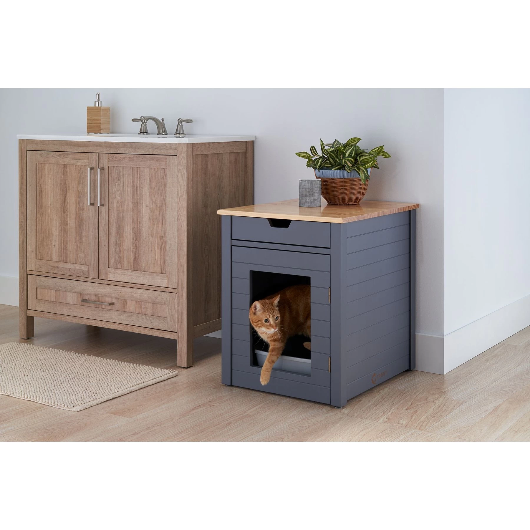 TRINITY 20-in Enclosure End Table With Drawer Cat Litter Box, Dark Grey, Small 3 TRINITY 20-in Enclosure End Table With Drawer Cat Litter Box, Dark Grey, Small