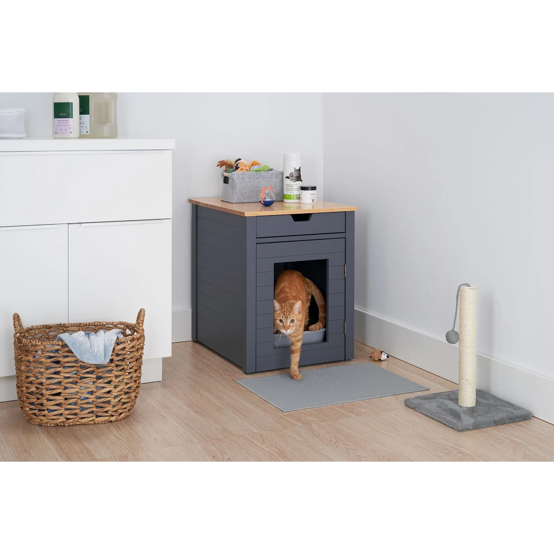 TRINITY 20-in Enclosure End Table With Drawer Cat Litter Box, Dark Grey, Small 4 TRINITY 20-in Enclosure End Table With Drawer Cat Litter Box, Dark Grey, Small - Image 2