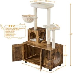 Yaheetech Cat Litter Box Enclosure Cat Tree & Condo, Rustic Brown & Beige -Purrfect Litter Shop 953326 PT2. AC SS1800 V1695056786