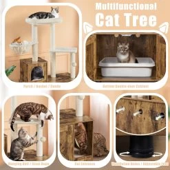 Yaheetech Cat Litter Box Enclosure Cat Tree & Condo, Rustic Brown & Beige -Purrfect Litter Shop 953326 PT3. AC SS1800 V1695056790